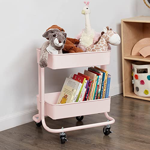 Ecr4Kids 2-Tier Metal Rolling Utility Cart - Under Desk Office Storage, Multipurpose Mobile Organizer, Pink #TOP6