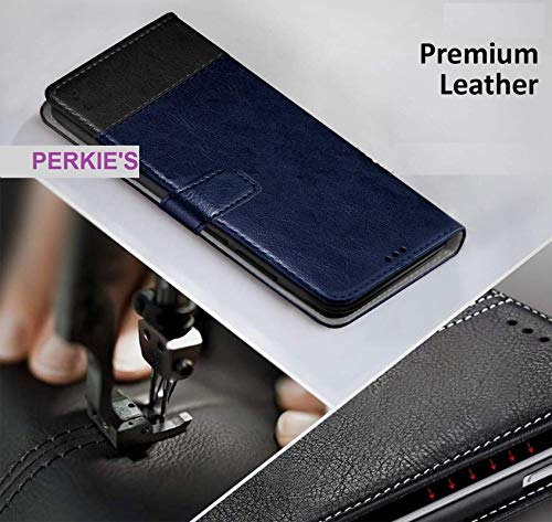 Image of Perkie Handmade Zorro Series Faux Leather Wallet Flip Case Kick Stand Magnetic Closure Flip Cover for Motorola Moto G54 5G (Blue with Black)