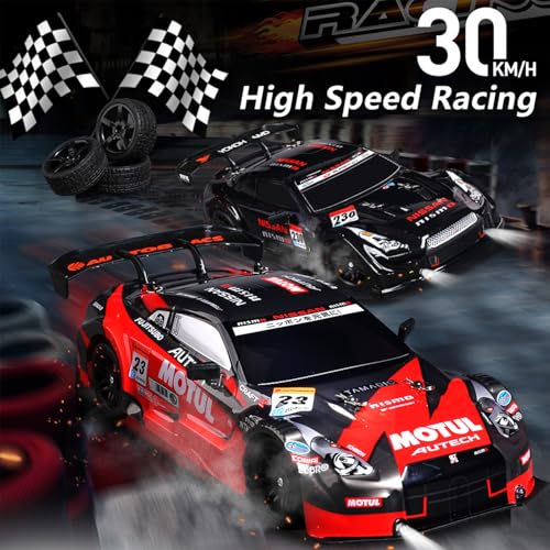 Image of 1:16 Scale RC Drift Car 4WD 2.4GHz 30KM /H High Speed Racing Sport Toy Car with LED Lights, Racing and Drift Wheels (8103-Red)