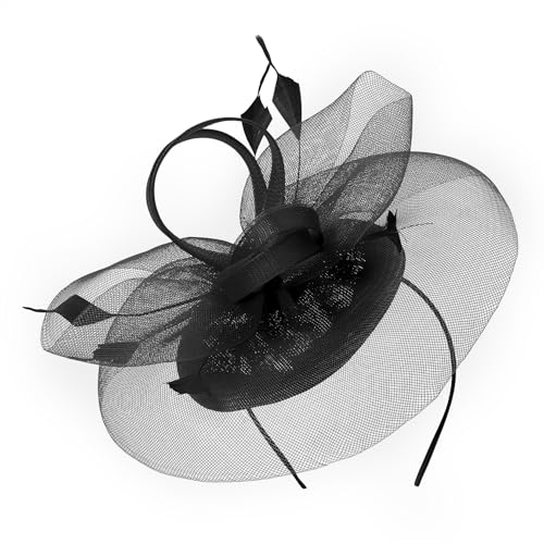 Kentucky Fascinators Derby Hats for Women 2026 - Tea Party Hat with Feather & Mesh Hair Clip for Wedding Church Black One Size