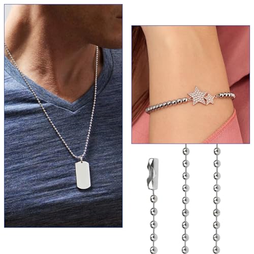 Molain 5M Kugelkette, Edelstahl Perlen Rollenkette Mit 10 Passenden Anschlüssen Kugelkette, Edelstahl Kugelkette Kette Damen Für DIY-Schmuckherstellung Halsketten Armbänder Schlüsselanhänger