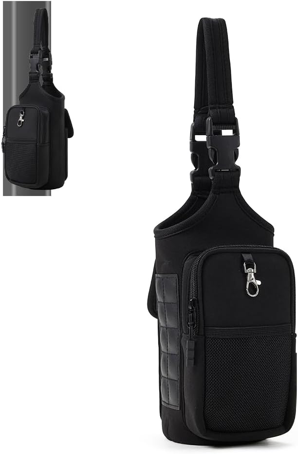 VAKAER Magnetic Gym Bag, Water Bottle Carrier Holder with Phone Pocket & Adjustable Strap,10 Ultra-Strong Magnets Stick to Fitness equipment, Workout Accessories Pouch for Women & Men, Black