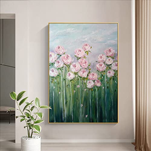 Peinture à l'huile sur toile fleur rose abstrait vintage horizontal vertical