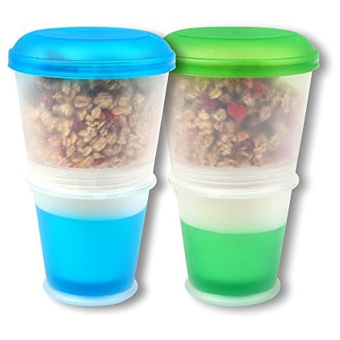Schramm® 2-Pack to go Taza de Muesli to Go con Compartimiento de enfriamiento Integrado y Cuchara Tazón de Cereal Taza de Yogur Contenedor de Muesli Cover