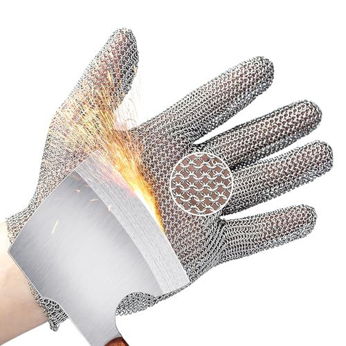 Schwer 50 Pcs ProGuard-X Highest Level Cut Resistant Stainless Steel Metal Mesh Chainmail Glove PM5201 Butcher Glove for Meat Cutting Food Processing