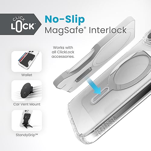 Speck Clear iPhone 15 Pro Max Case - ClickLock No-Slip Interlock, Built for MagSafe, Drop Protection - Scratch Resistant, Anti-Yellowing, 6.7 Inch Phone Case - Presidio Clear/Chrome - Image 3