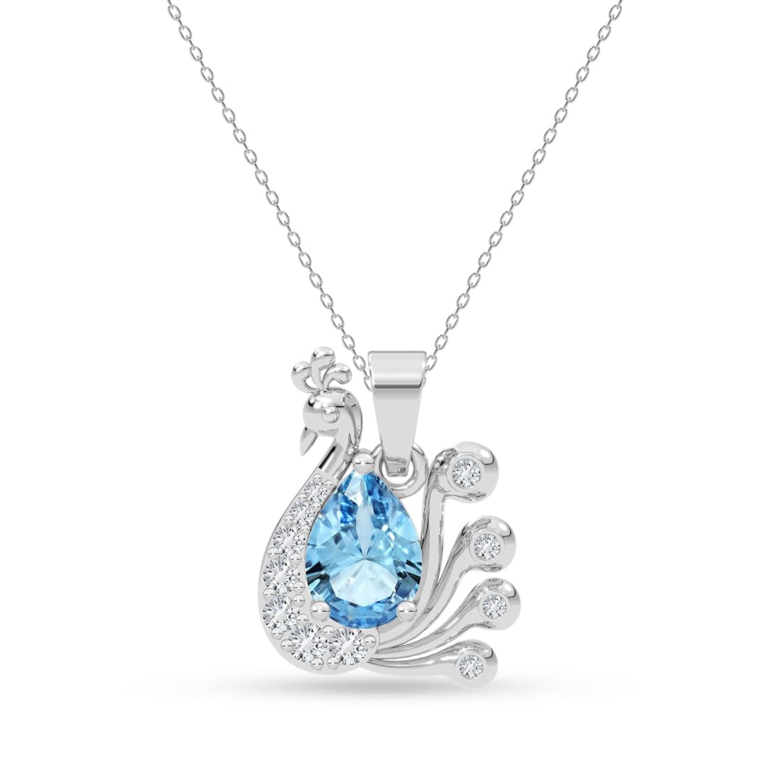 925 Sterling Silver Blue Pendant Necklace with Chain | Platinum Plated |Minimal Daily Wear | Gift for Women & Girls