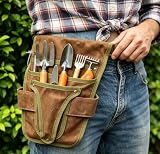 Gardening Tool Pouch for Waist, Hands-Free Canvas Tool Belt with 6 Pockets – Adjustable Waist Apron for Trowel, Pruner & Weeder (Gardening Tools NOT Included)-(Brown)