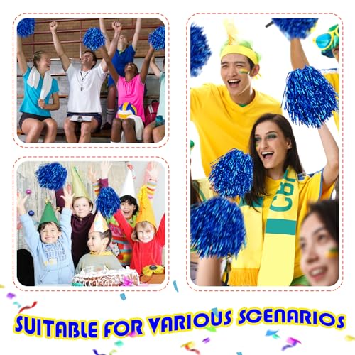 100pcs Blue Metallic Cheerleader Pom Poms with Baton Handle for Kids Adults Cheering Spirit Sports Party Dance Sportsteam - Thumbnail 5