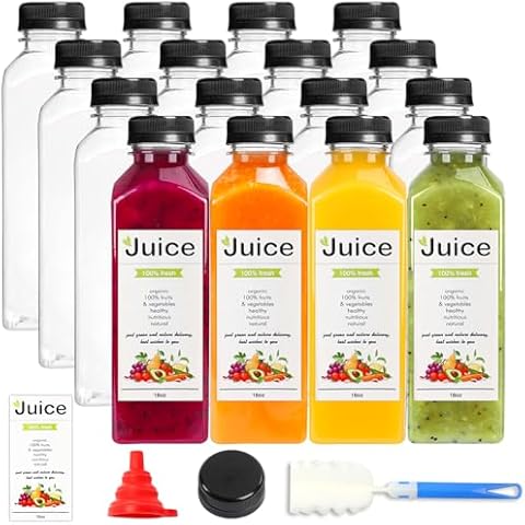 DEPEPE 16 Pack 16oz Plastic Juice Bottles, Reusable Juicing Bottles with Caps, Empty PET Juice Bottle with Lids for Juicing, Smoothies, Drink, Water Containers Cover