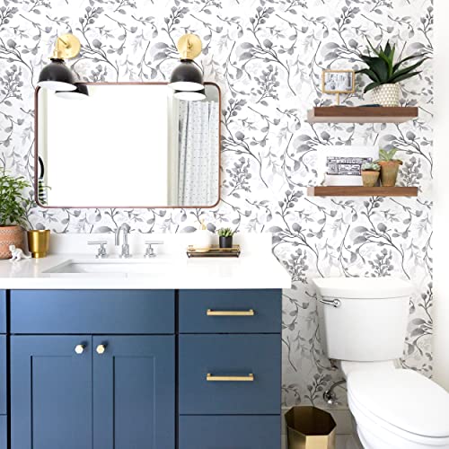 Orainege Grey Floral Peel And Stick Wallpaper Floral Contact Paper 17.7 Inch×118.1 Inch Floral Wallpaper Peel And Stick Modern Grey Vinyl Flower Wall Paper Leaves Decorative Self Adhesive Wallpaper #TOP2