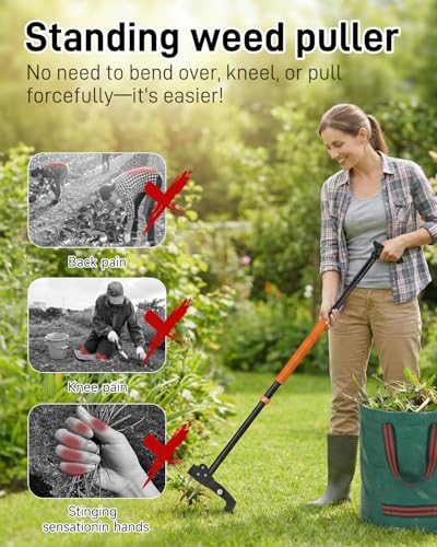 Image of Stand Up Weed Puller Tool with Adjustable Long Handle and 50L Garden Bag