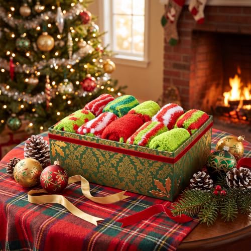 Image of 10 Pairs Christmas Fuzzy Socks Bulk Winter Fluffy Unisex Women Men Crew Slipper Sock Stocking Xmas Adult Gifts