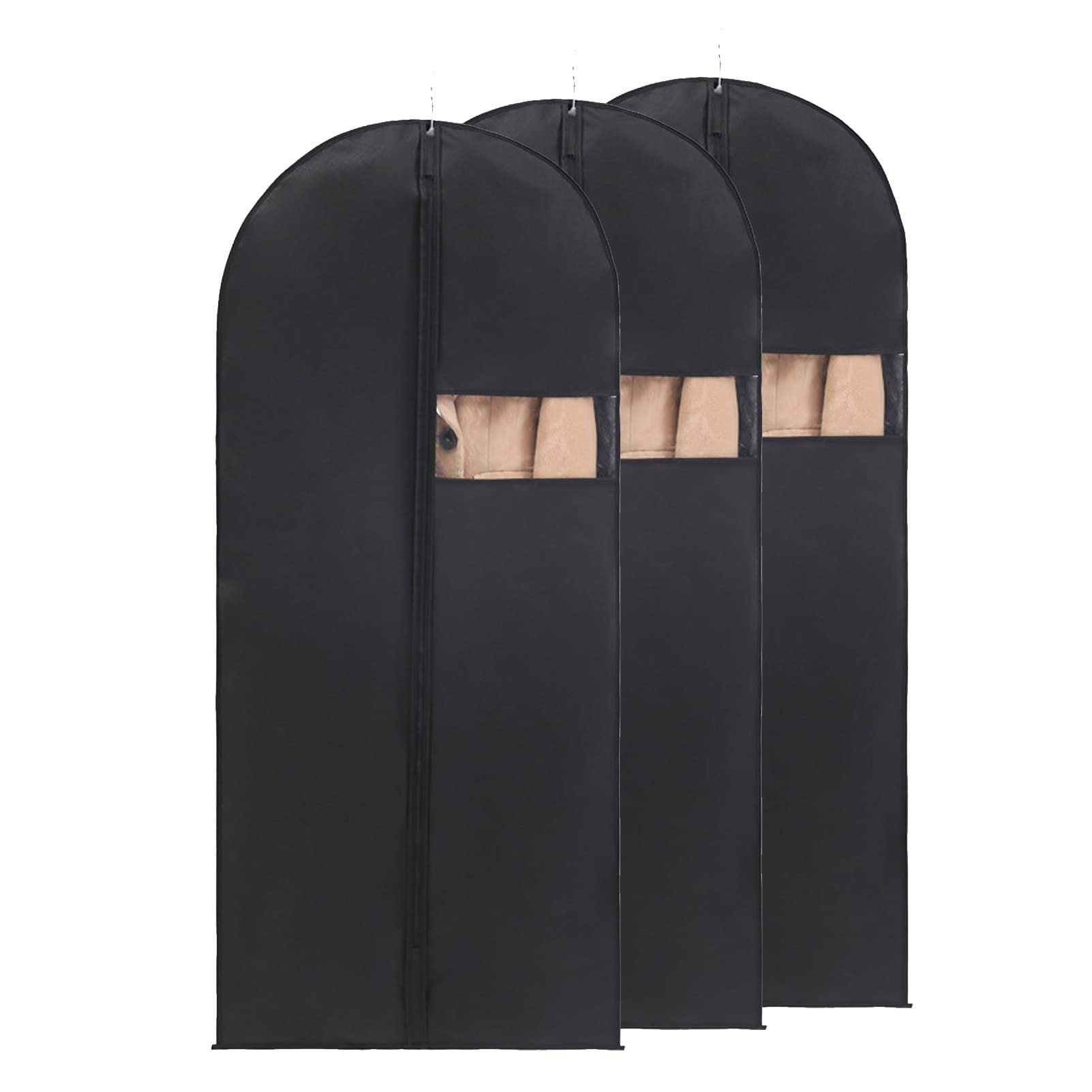 Copriabiti Antipolvere, Confezione da 3 con Cerniera, 140 cm, custodie Porta Abiti Soffietto, protettive Traspiranti, for Giacche e Cappotti(Black,60x120cm)