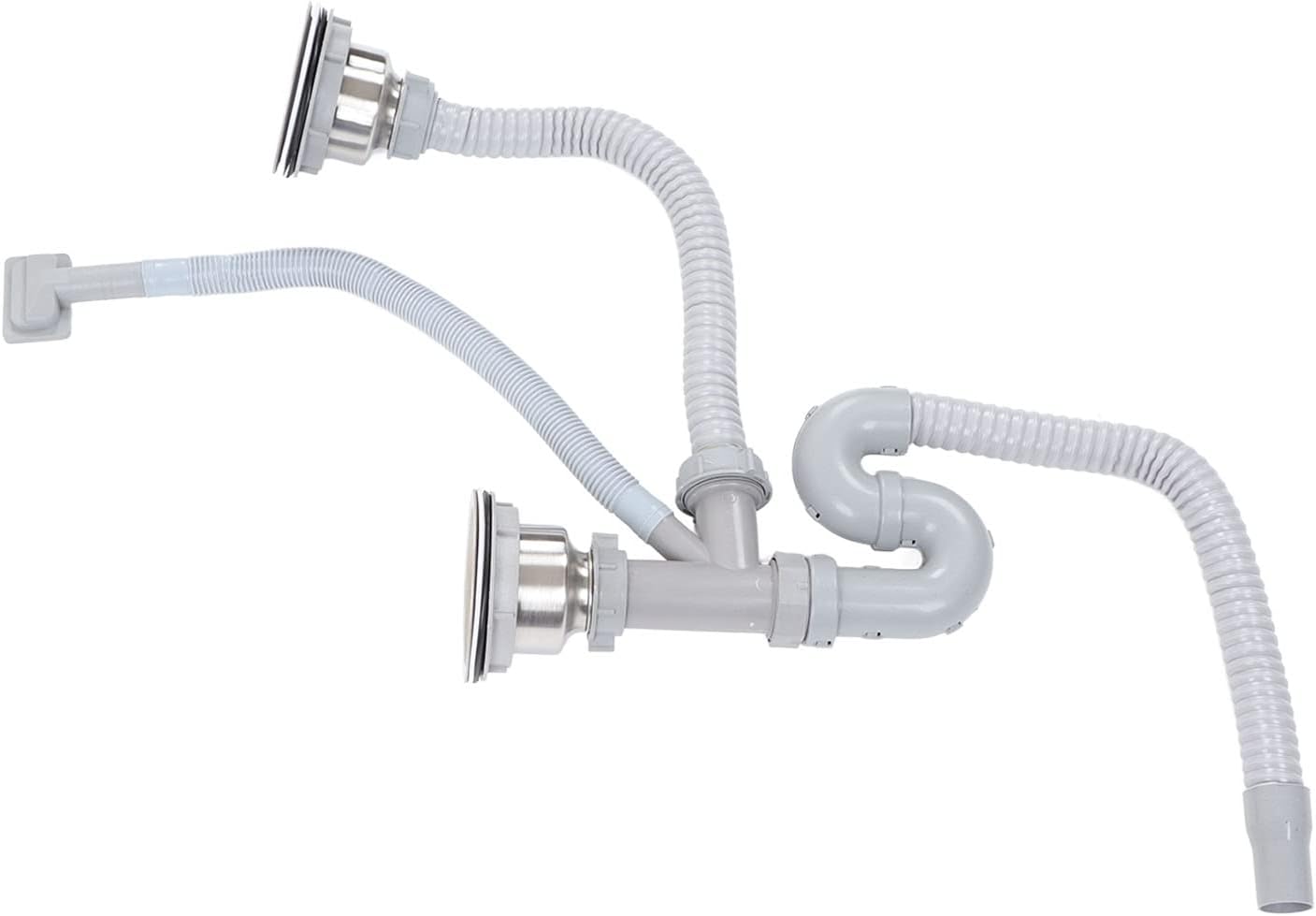 Stainless Steel ABS Kitchen Sink Drainer Pipe Double Drains S Bent Installation Set Bathroom Home