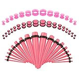 Awinrel 50 Pieces Ear Stretching Kit Acrylic Tapers Plugs Silicone Tunnels Gauges Expander Eyelet 14G-00G Piercing Jewelry Set (Pink)