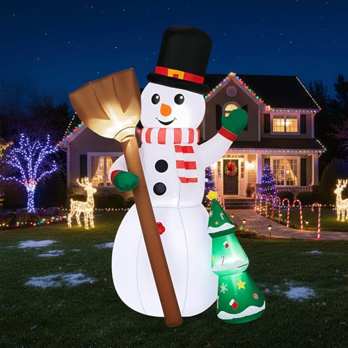 Bonnlo 6.2FT/185cm Christmas Inflatable Snowman with Broom, Christmas Decorations Outdoor Blow Up Decor with 3 LED Lights, Yard Decoration for Lawn Garden Xmas Display