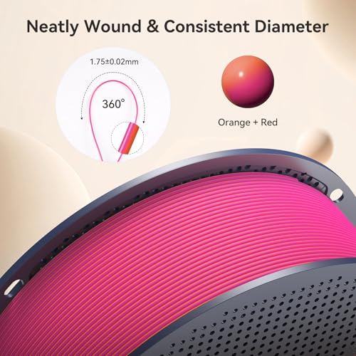 Image of SUNLU Dual Color Matte PLA Filament 1.75mm, Matte 3D Printer PLA Filament, PLA Filament 1kg Spool (2.2lbs), Dimensional Accuracy + /- 0.02mm, Orange Red