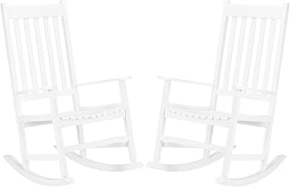 VINGLI 2PCS Wood Rocking Chairs Relaxing Rocker Real Wood High Back Seat for Deck, Garden, Backyard, Porch, Indoor or Outdoor Use, White