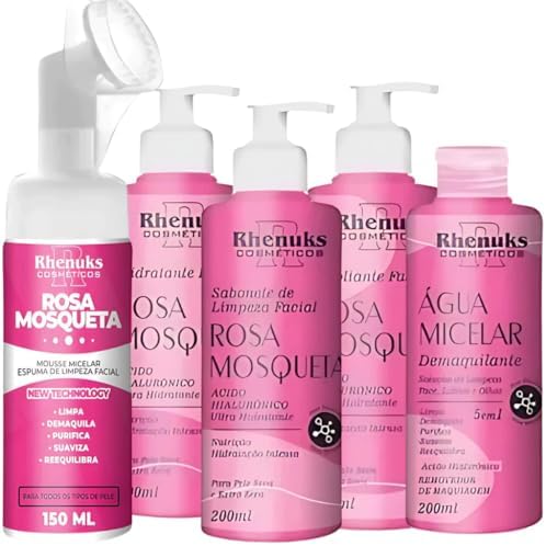 Kit Limpeza de Pele Rosa Mosqueta Skin Care Completo 5 Itens