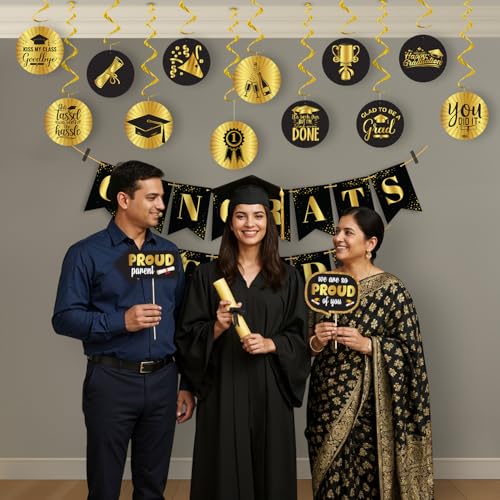 Image of Party Propz Graduation Decoration kit - 56 Pcs Graduation Party Props with Sticks | Decoration Items for Decorations | School and College graduation's Decoration's (Cardstock)