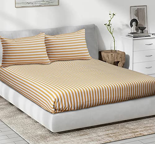 Image of AIRWILL, 200GSM Handloom Cotton Double Bedsheet with 2 Pillow Covers (Candy Stripe Yellow)