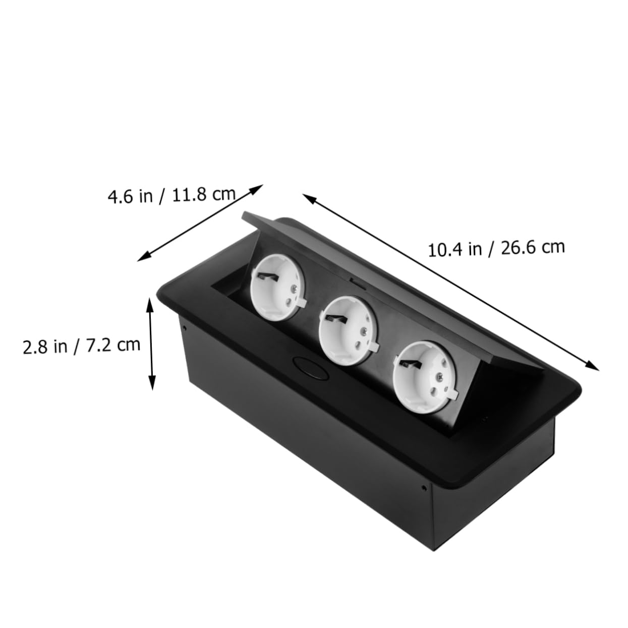 Caja de Conexión Multimedia Emergente Circular 3 Tomas Europeas | Aleación de Aluminio y Acero, Acabado Negro, Ligera y Resistente para Sala de Reuniones y Aula