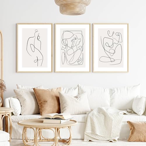 LUHDFYS Póster escandinavo de línea abstracta en lienzo, impresión de beso corporal de mujer, arte de pared decorativo para sala de estar, decoración del hogar (16 x 24 pulgadas, sin marco)