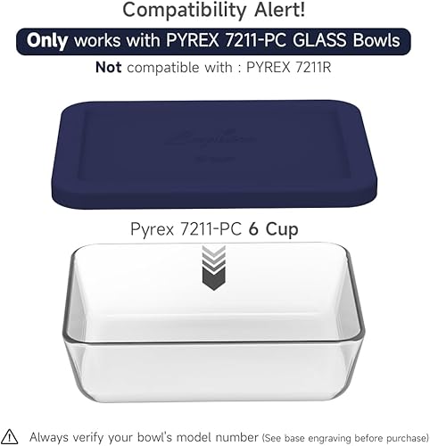 Miniatura 3 de Sophico Tapa rectangular de almacenamiento de silicona para 6 tazas de repuesto para cuencos de vidrio Pyrex 7211-PC, recipiente no incluido (azul