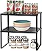 LIANTRAL Lot de 2 étagères dans l'armoire de cuisine, organiseur empilable, étagère de cuisine dans l'armoire, plan de travail, solution pour épices, poules, herbes aromatiques, noir