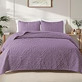 Exclusivo Mezcla Quilts Queen Size Bedding Set with 2 Pillow Shams, Lightweight Dusty Lavender Full Queen Quilt Bedspread with Vintage Damask Pattern, Soft Bedspreads Coverlets for All Seasons