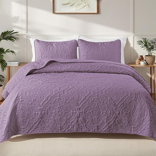 Exclusivo Mezcla 3 Piece Quilts Queen Size Bedding Set Dusty Lavender