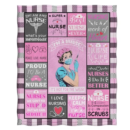 Jekeno Nurse Blanket Nurses Week Gifts for Women Girls Mom Wife Practitioner Appreciation Birthday Christmas Halloween Presents Nursing School Graduation Plush Throw 50"x60"