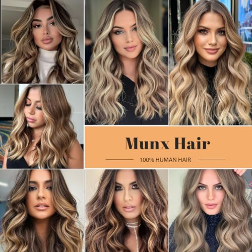 Image of Munx Highlight Blonde Lace Front Wigs Human Hair for Women 180% Density 28in Highlight Ombre Lace Front Wig 100% Unprocessed Human Hair Pre Plucked with Baby Hair