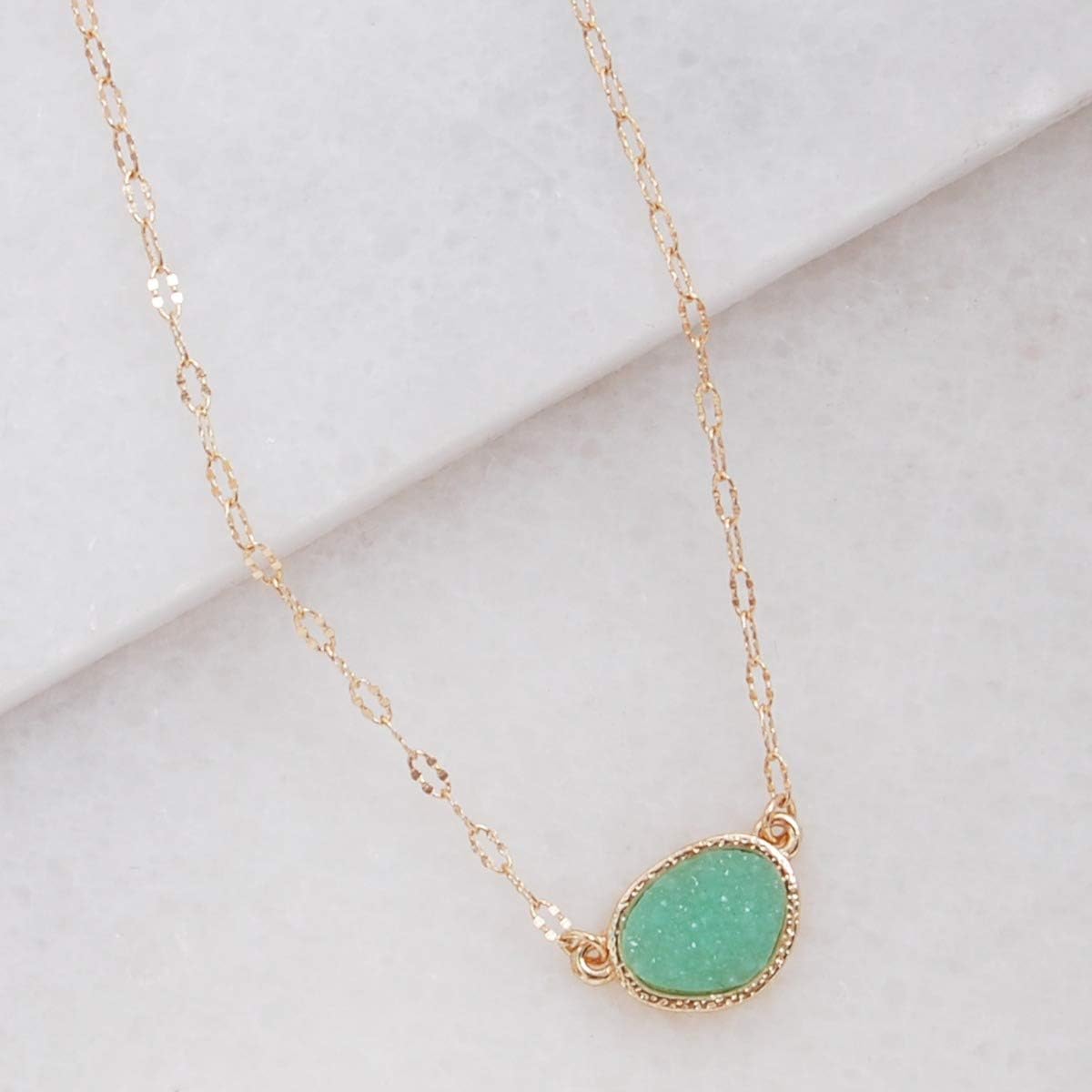 Humble Chic NY Simulated Druzy Pendant Necklace for Women with Sparkly Oval Stone - Gold, Silver, or Rose Gold Tone Chain - 16" with 3" Extender - Image 3