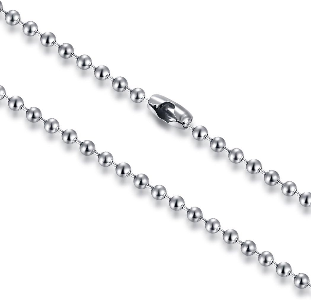 3Pcs Stainless Steel Silver Ball Chain Necklace for Men Women, Beaded Military Chains for Men, Dog Tag Necklace Chains Set, Mens Necklaces 18-30 Inches, 2mm/3mm/4mm/5mm Width - Image 3