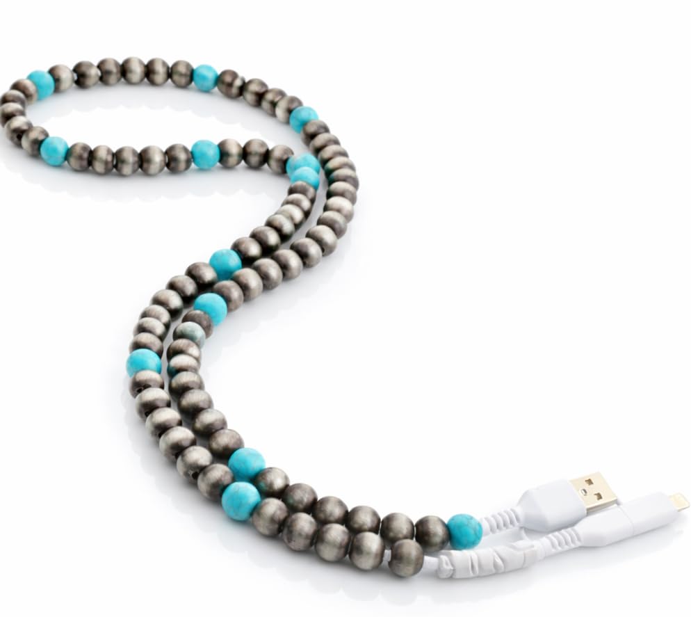 Image of Stylish [Apple MFi Certified] Beaded Phone Charger Cable Metallic Colors USB Cable 2 in1 USB-C Charging Cord for Smartphones 3.3ft (Charcoal)
