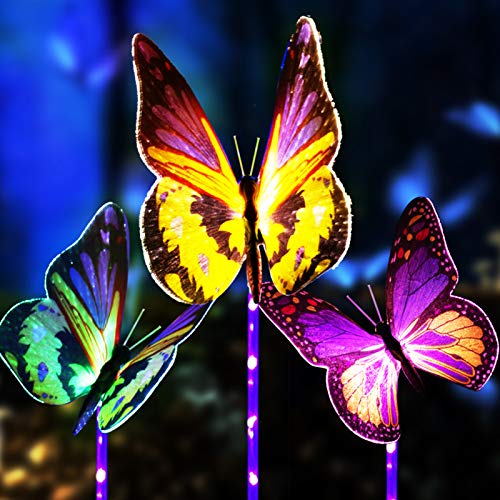 Upgraded Outdoor Solar Garden Lights - 3 Pack Solar Butterfly Decorative Lights - Color Changing LED Waterproof Solar Stake Lights for Garden, Patio, Yard, Lawn, Walkway Decoration