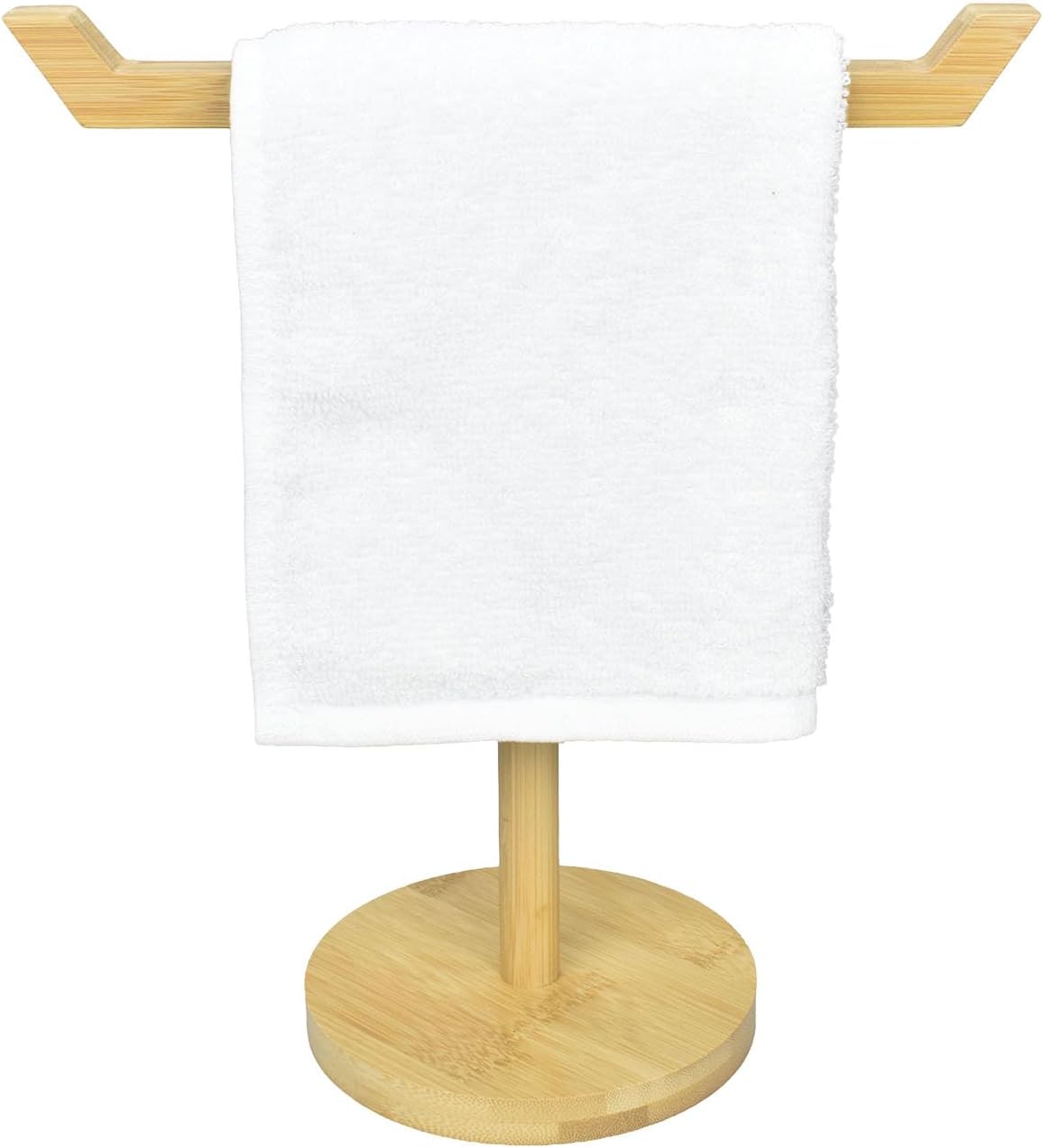 Bamboo & Wooden Hand Towel Holder Stand，Countertop T-Shape Towel Rack for Kitchen and Bathroom