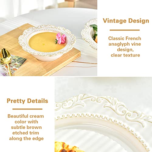 Sungmor 2Pc Ceramic Pasta Bowls Set, 8.5Oz Salad Bowl & 15Oz Soup Bowl, Beautiful Vine Emboss Porcelain Large Serving Bowl, Vintage Medieval Europe Style Wide & Shallow Big Heavy Bowls Dinnerware #TOP3