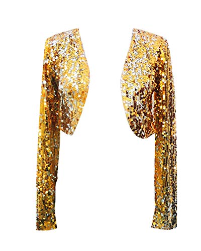 Mengyu Damen Pailletten Jacke Langarm Glitzer Bolero Shrug Gold Cover