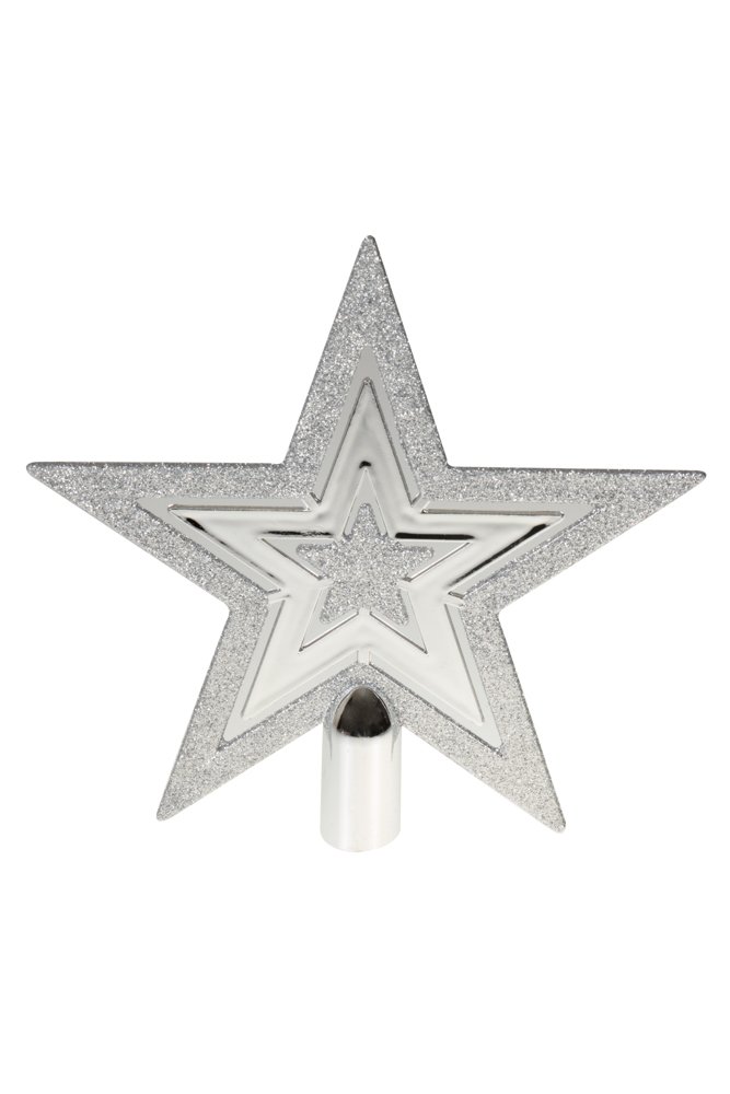 Estrella de 5 puntas de plástico resistente para coronar el árbol de Navidad plateada de 20cm 1