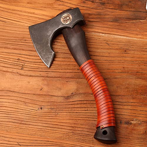 Hand Forged DC53 Steel Viking Axe with Sheath Ebony Wood Handle Camping Hatchet Throwing Axe Splitting Hatchet