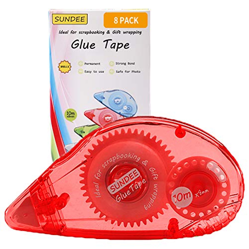 Permanent Adhesive Applicator, Glue Tape, Glue Runner Permanent 1/3-Inch by 394-Inch - Red (8 Pack)