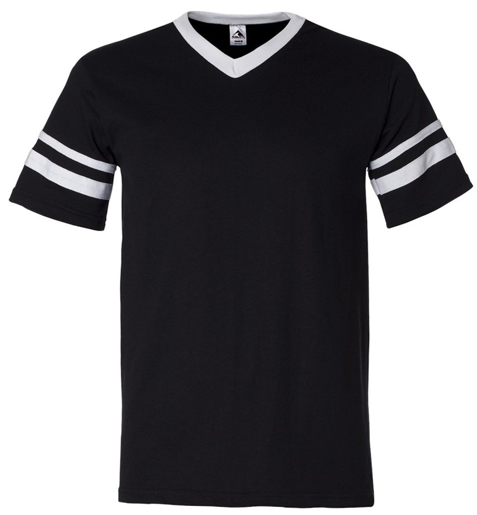 Buy Cool Shirts Mens V-Neck Jersey with Striped Sleeves, Large Black/White