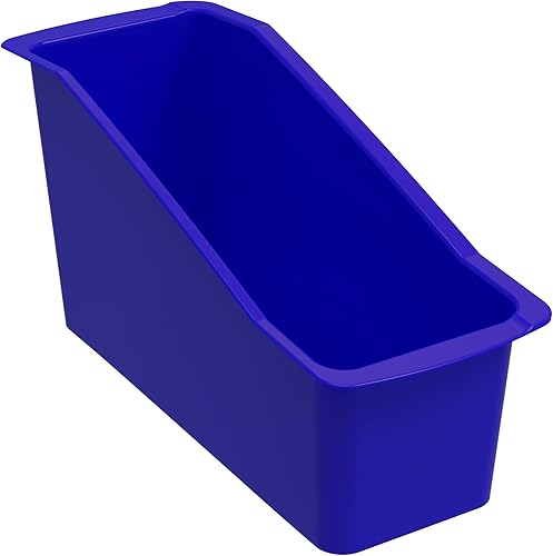 Storex Modern Series - Papelera grande para libros, organizador de plástico entrelazado para el hogar, la oficina y el aula, azul, paquete de 6