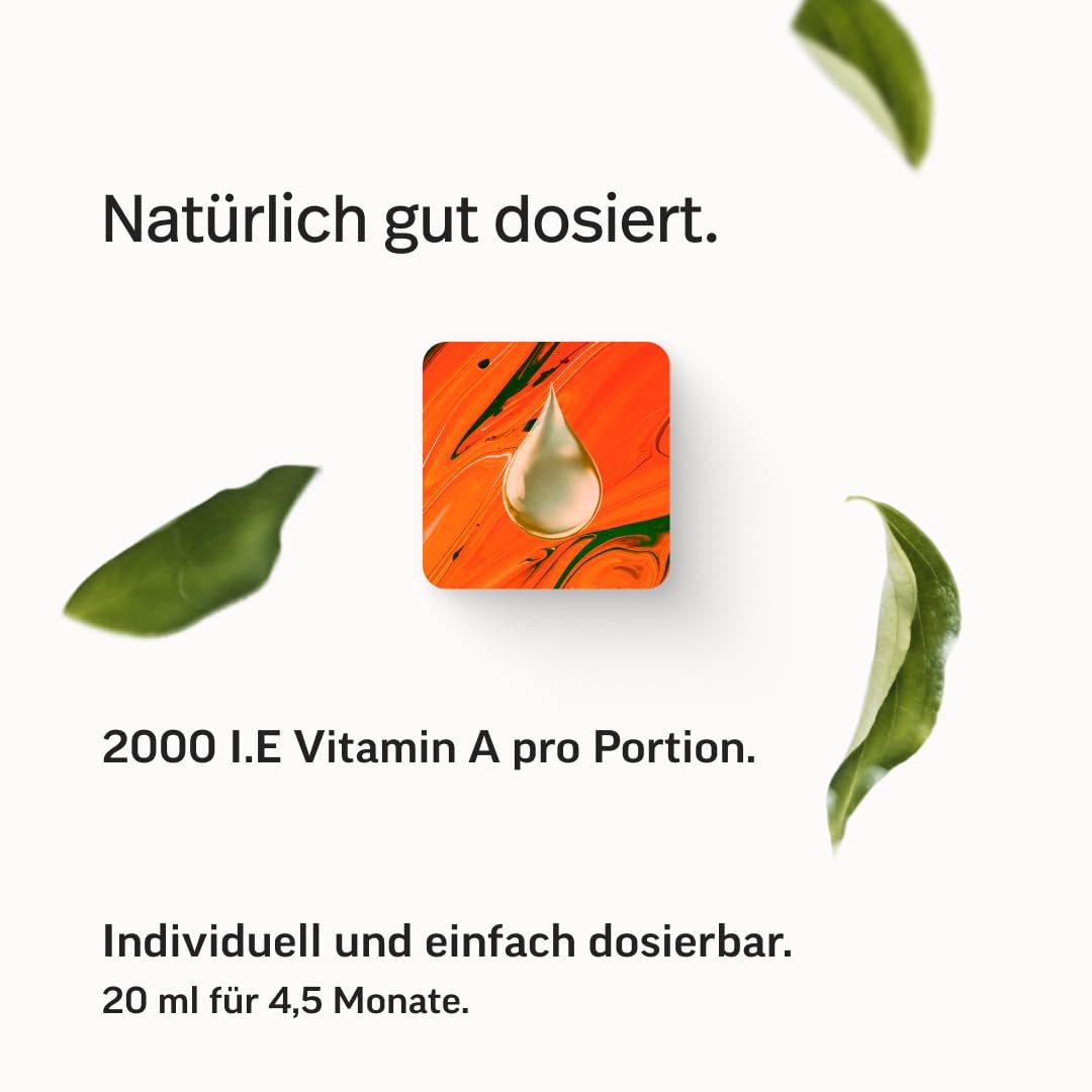 edubily nutrition Vitamina A Gocce Come olio di retinolo • 400 UI di palmitato di retinile per goccia – 2000 UI al giorno • Vegano • In olio MCT di cocco