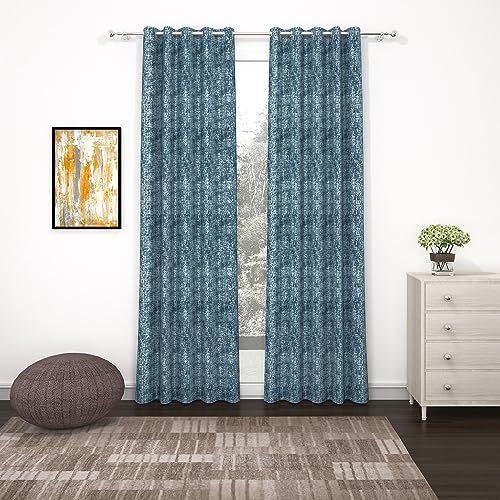 Image of Curtain Door - Raga Home Curtains for Living Room Door Screen for Home 7 Feet |Texture| Ash Blue| Polyester, Pack of 2