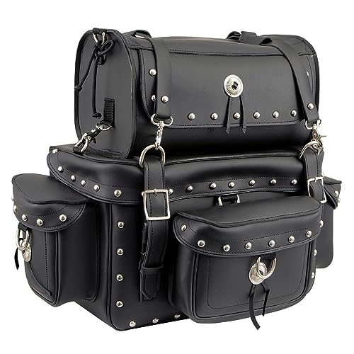 Milwaukee Leather MP8100S Large Black PVC 2-Piece Studded Motorcycle Touring Pack Sissy Bar Bag - One Size