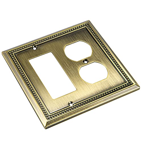 Image of Henne Bery Sunken Pearls Heavy Duty Decorative Wall Plate Switch Plate Outlet Cover (Decorator /Duplex, Antique Brass)